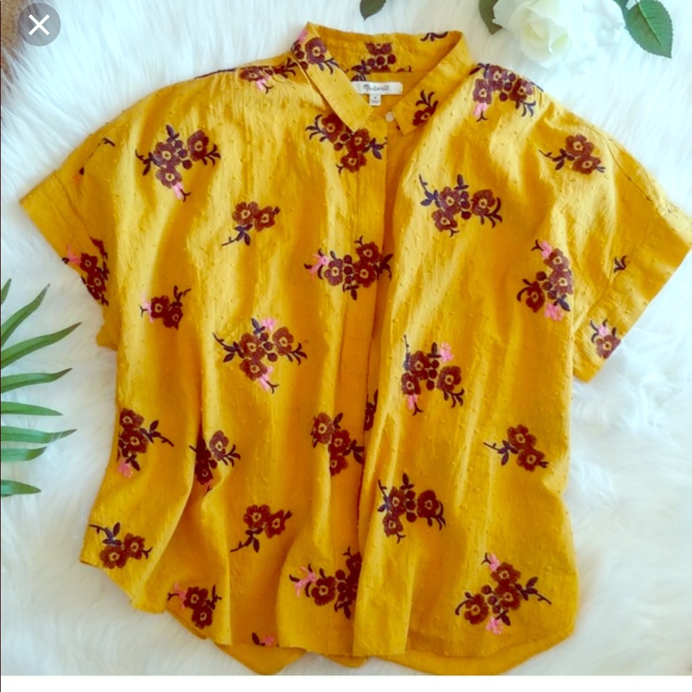 Madewell Mustard Embroidered Top Size L